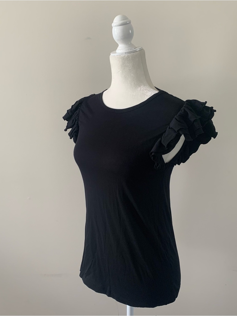 French Connection Black Short-Sleeve Ruffle Tee - Small